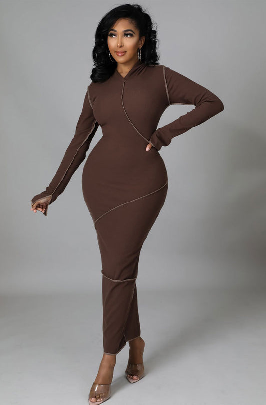 Long Sleeve Hooded Bodycon Dress