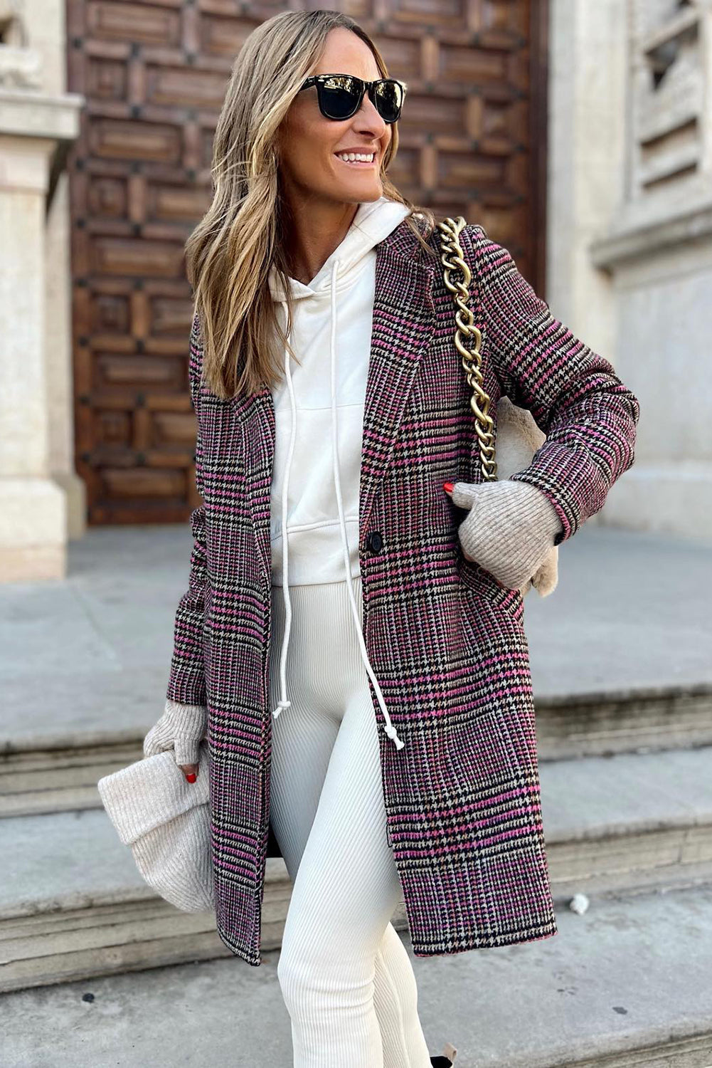 Plaid Lapel Midi Coat