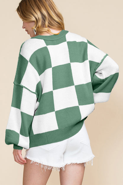 Checkered Bishop Sleeve Sweater