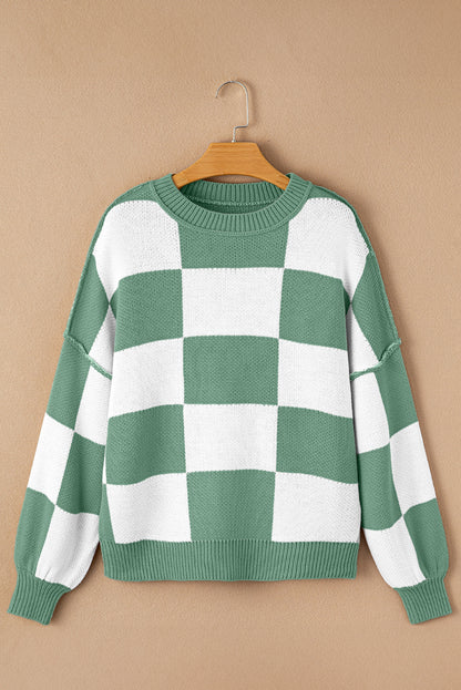 Checkered Bishop Sleeve Sweater