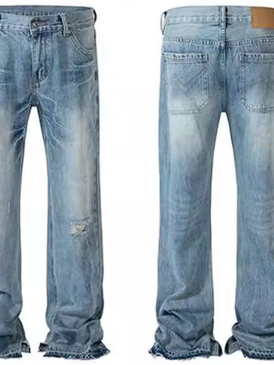 Men's Distressed Raw Hem Jeans.