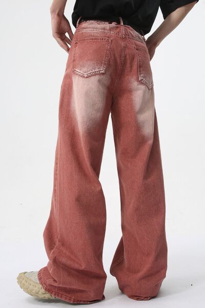 Men's Washed Wide Leg Jeans.