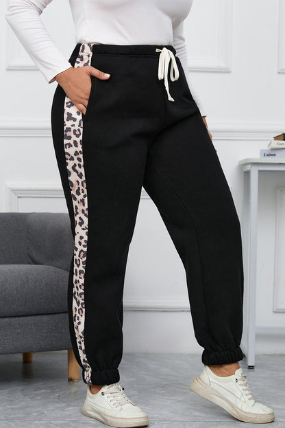 Plus Size Contrast Leopard Joggers