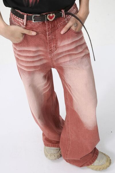 Men's Washed Wide Leg Jeans.