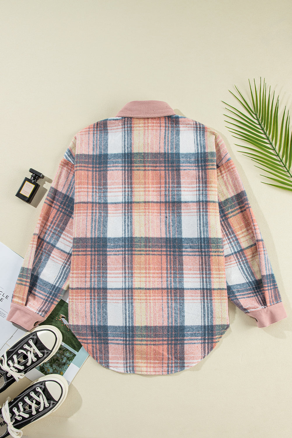 Plaid Corduroy Patchwork Shacket