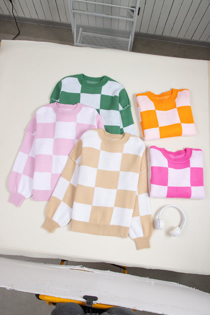 Checkered Bishop Sleeve Sweater