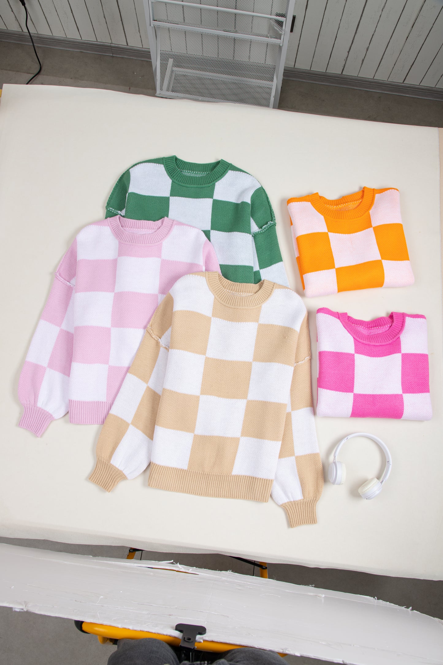 Checkered Bishop Sleeve Sweater