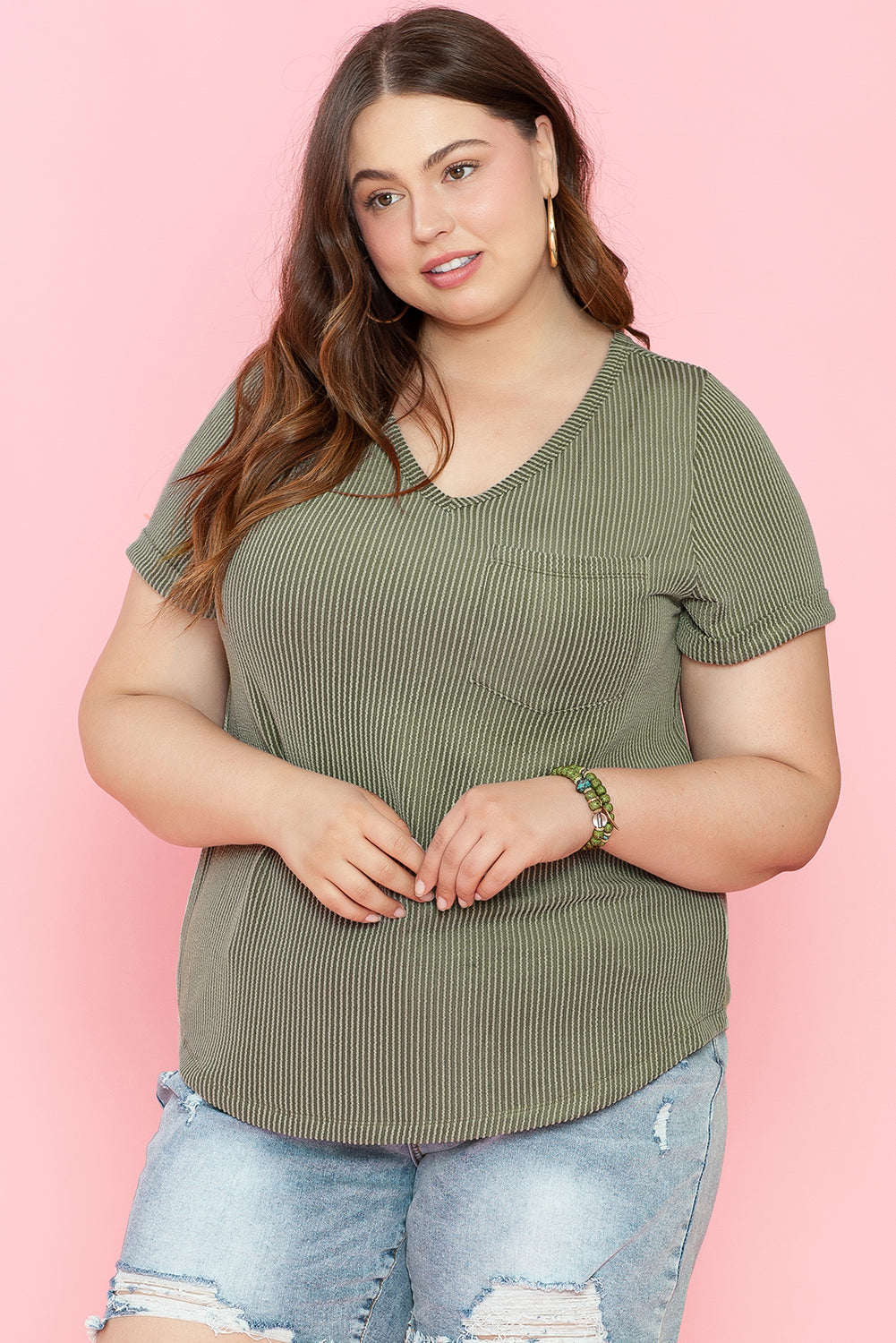 Plus Size Corded Pocket Tee