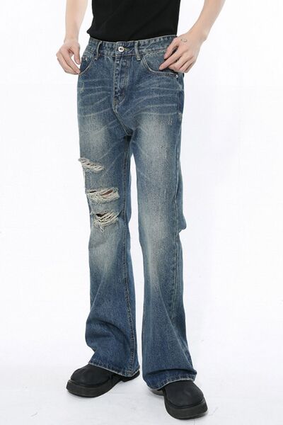 Men's Distressed Bootcut Jeans.