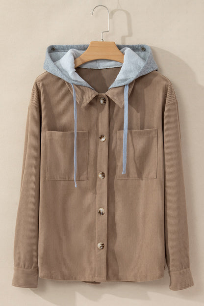 Hooded Drawstring Corduroy Shacket