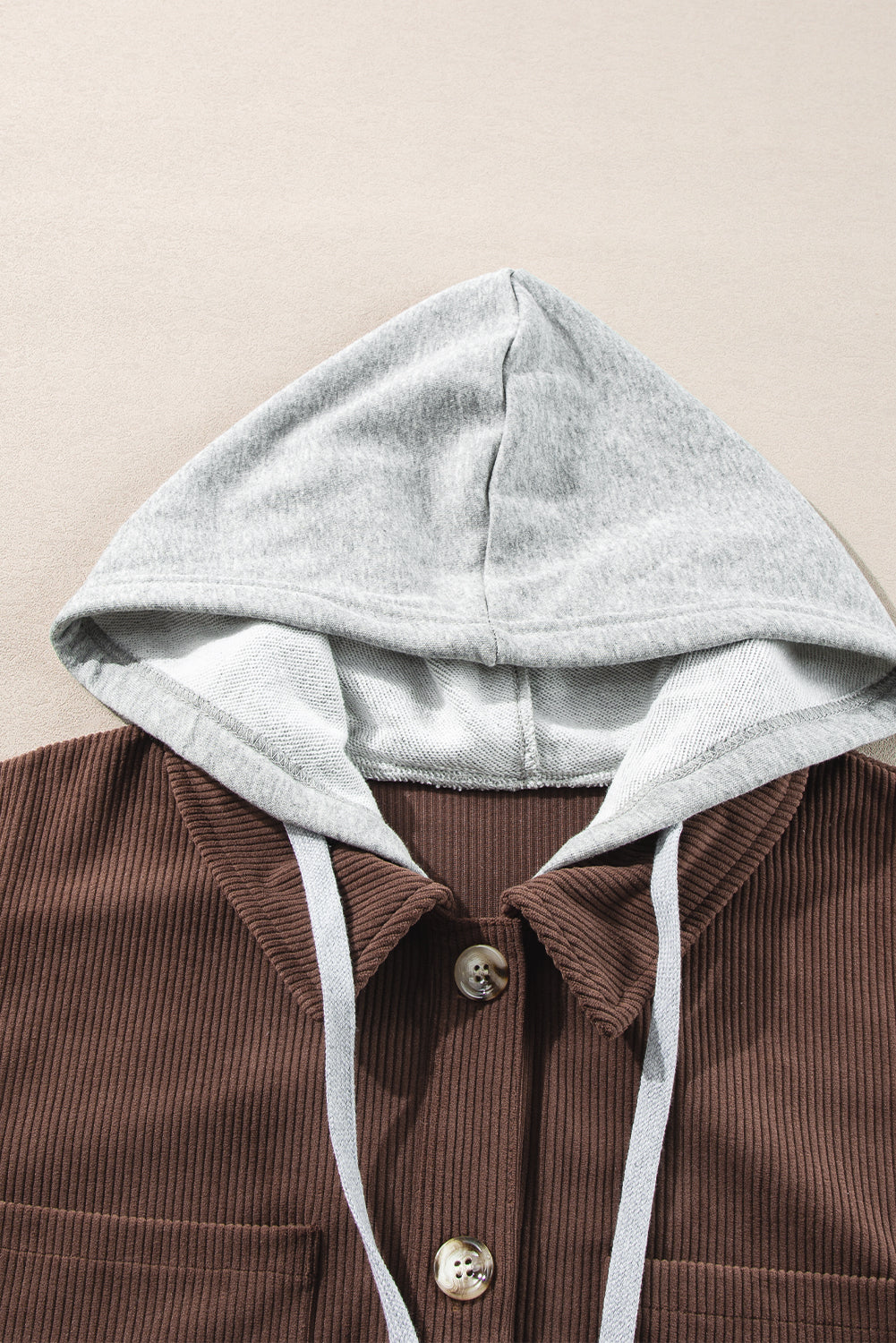 Hooded Drawstring Corduroy Shacket