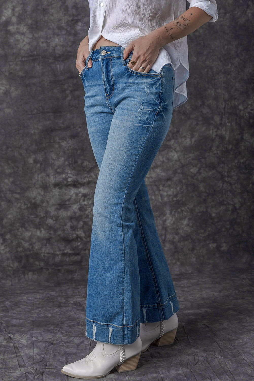 Distressed Medium Wash Flare Jeans