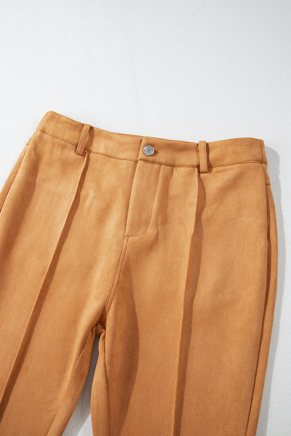 Exposed Seam Flare Suede Pants