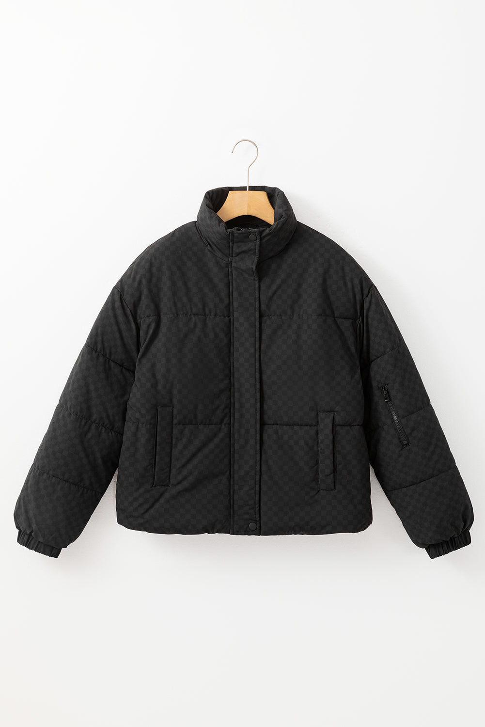 Black Checkerboard Puffer Jacket