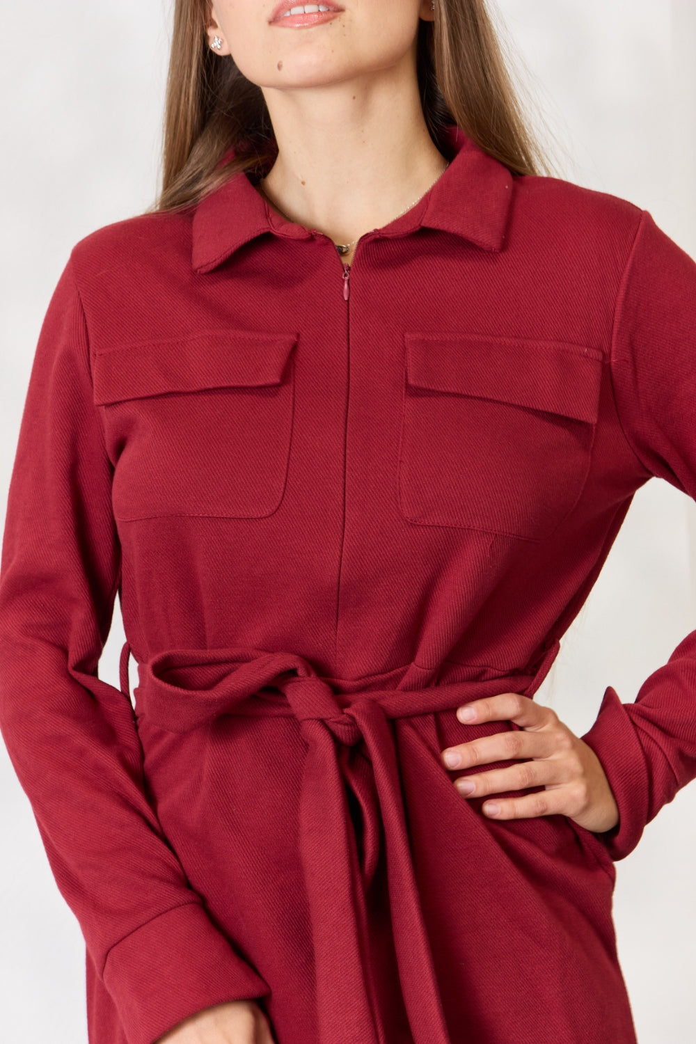 Half Zip Long Sleeve Shirt Dress