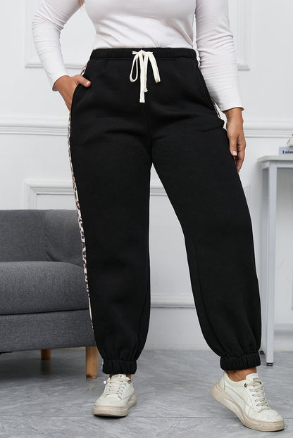 Plus Size Contrast Leopard Joggers