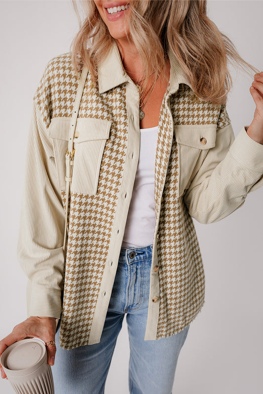 Parchment Houndstooth Corduroy Shacket