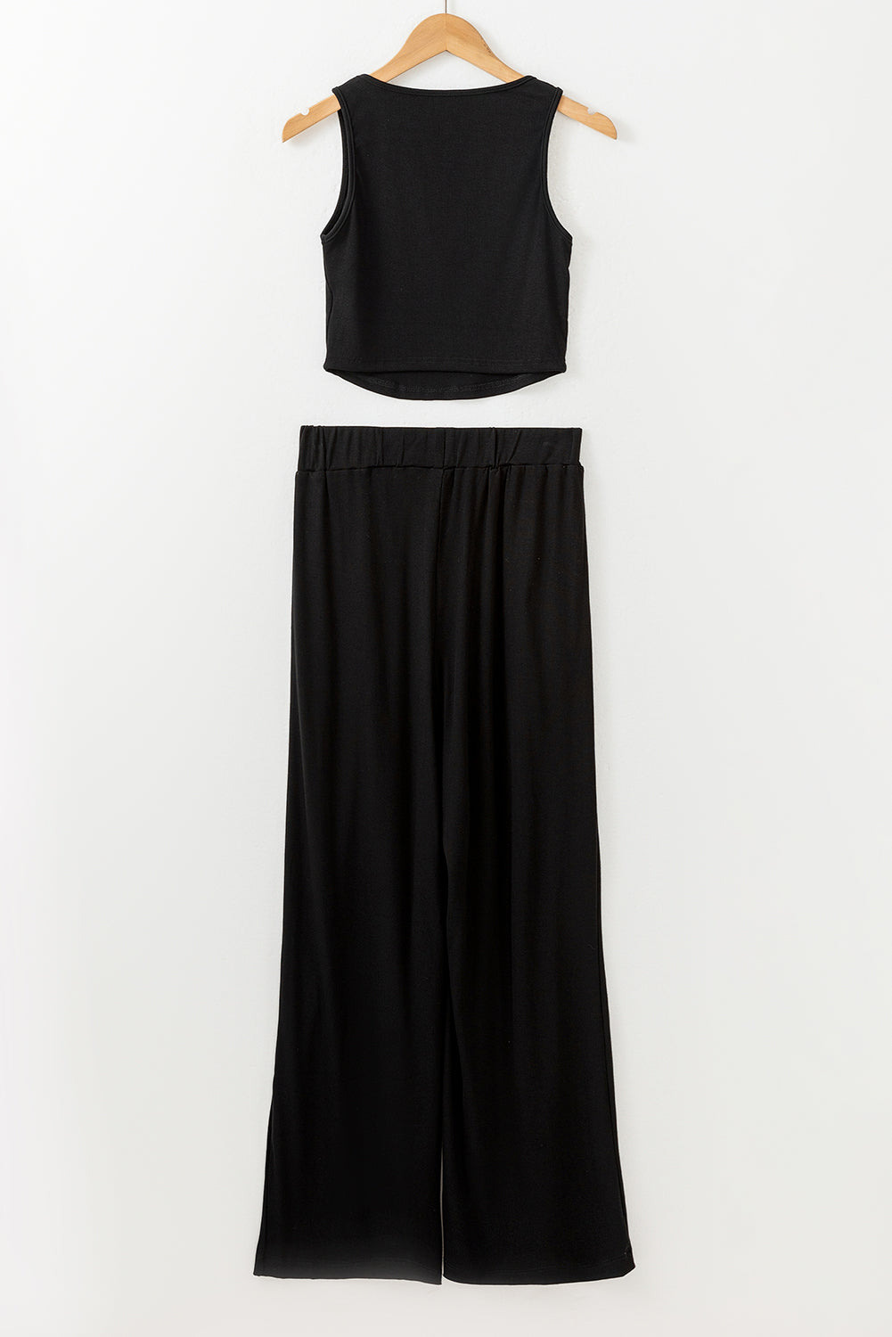 Textured Crop Top and Wide Leg Pants Set