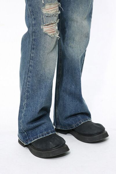 Men's Distressed Bootcut Jeans.