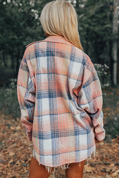 Plaid Corduroy Patchwork Shacket