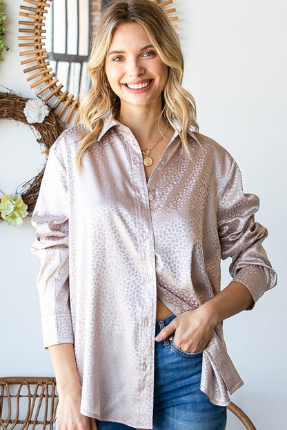 Ditsy Dot Button Down Collared Satin Shirt