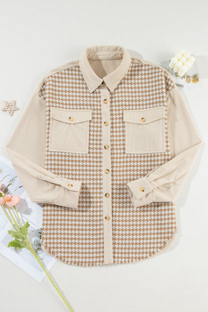 Parchment Houndstooth Corduroy Shacket