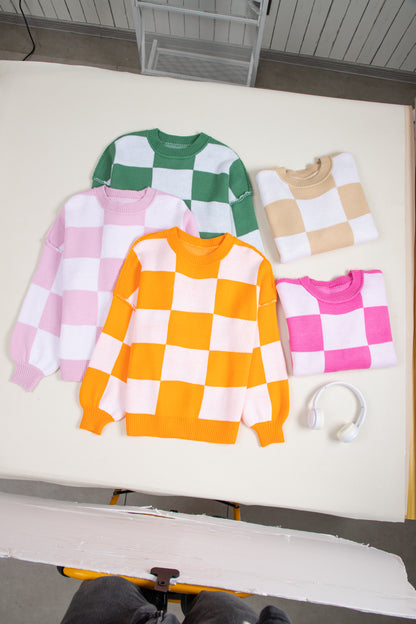 Checkered Bishop Sleeve Sweater