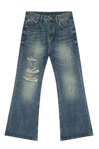 Men's Distressed Bootcut Jeans.