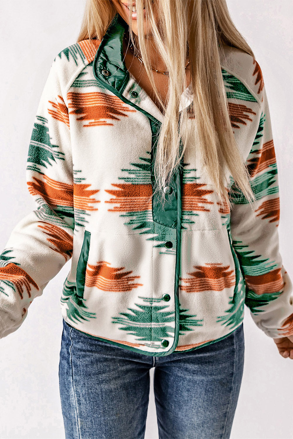 Aztec Snap Button Fleece Jacket