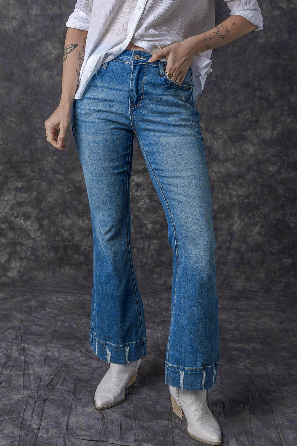 Distressed Medium Wash Flare Jeans