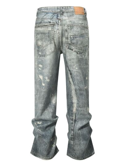 Men's Washed Printed Straight Jeans.