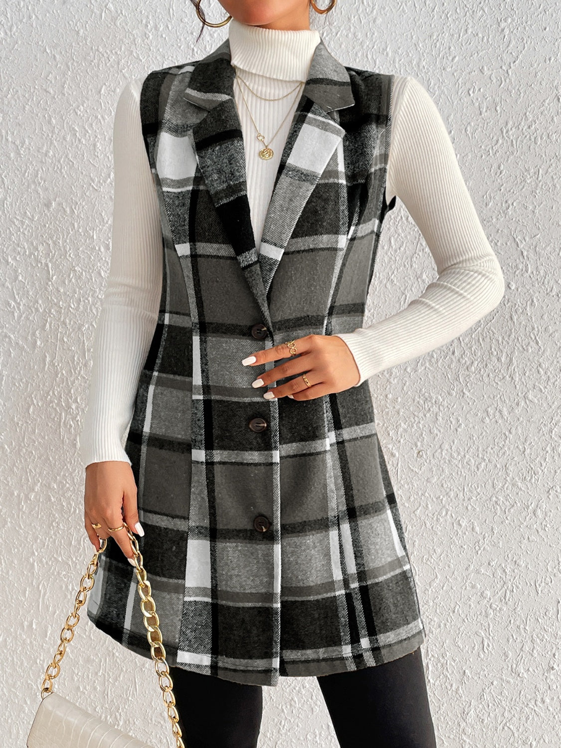 Plaid Button Up Vest Coat