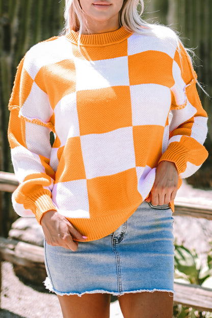 Checkered Bishop Sleeve Sweater