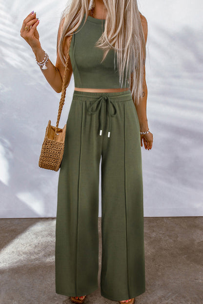 Sleeveless Crop Top and Wide Leg Pants Set