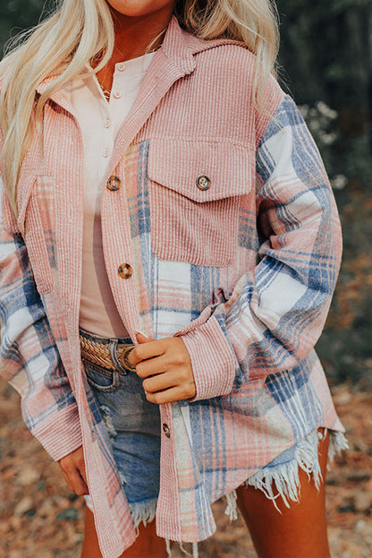 Plaid Corduroy Patchwork Shacket