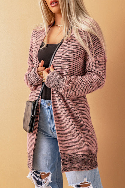 Plaid Knitted Open Front Cardigan