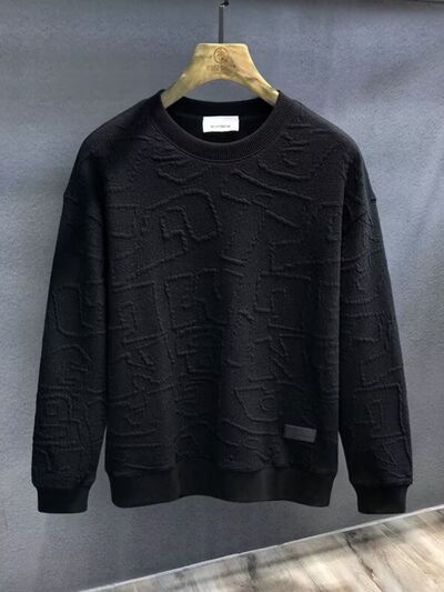 Men's  Plus Size Textured Round Neck Long Sleeve Sweatshirt.