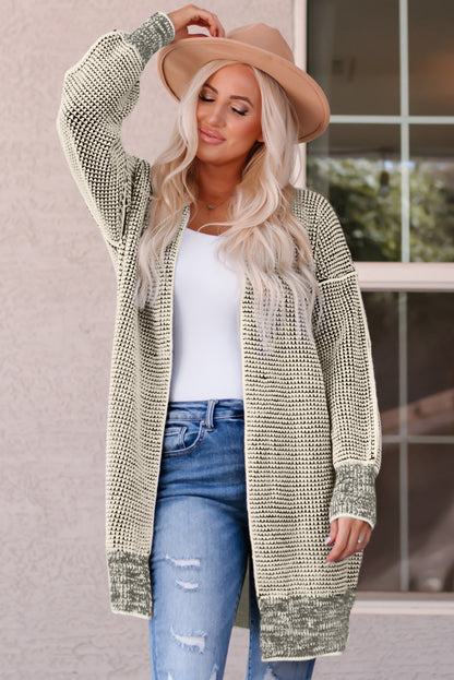 Plaid Knitted Open Front Cardigan