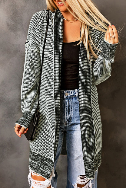 Plaid Knitted Open Front Cardigan