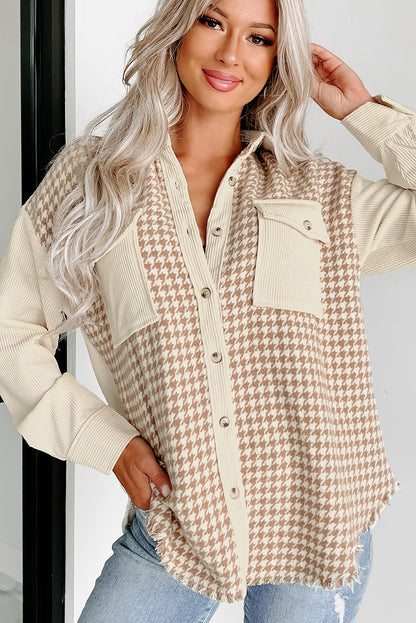 Parchment Houndstooth Corduroy Shacket