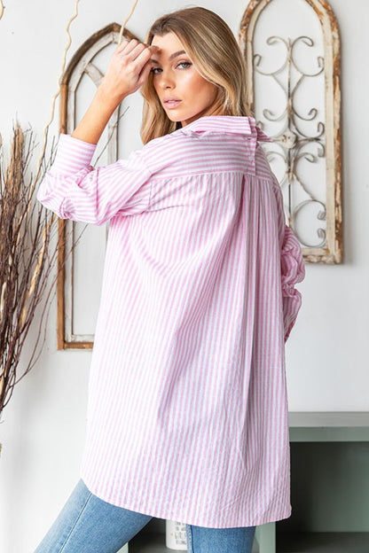 Striped Button Down High-Low Hem Shirt