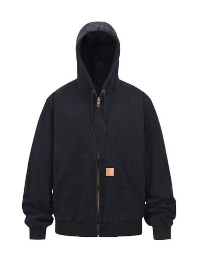 Men's Zip Up Washed Hooded Jacket.