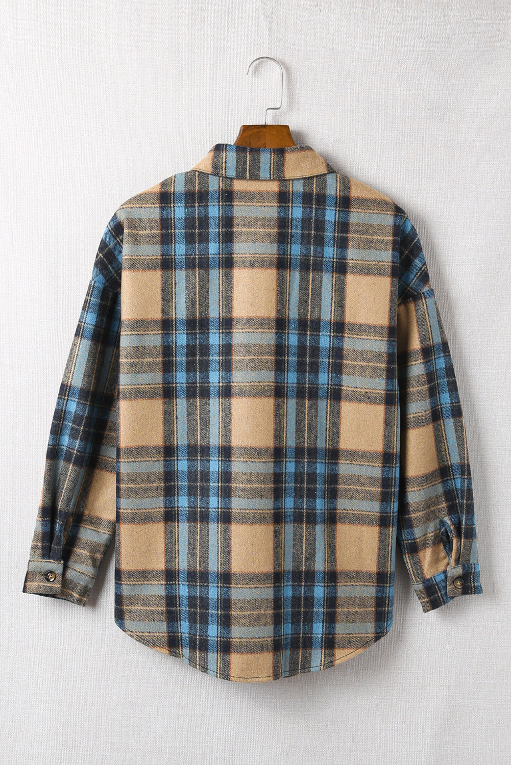 Brown Plaid Color Block Shirt with Pockets