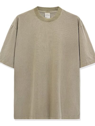 Men's Full Size Round Neck Washed T-Shirt Plus Size.