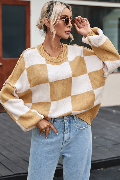 Checkered Bishop Sleeve Sweater