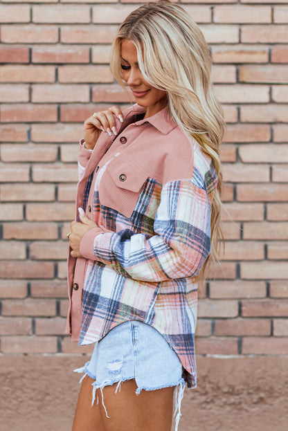 Plaid Corduroy Patchwork Shacket