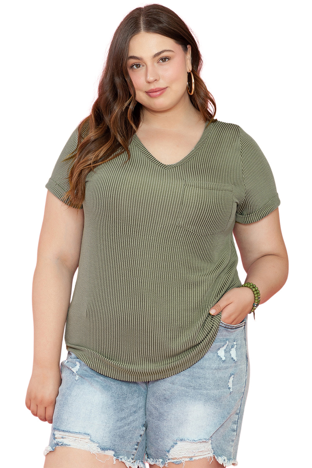 Plus Size Corded Pocket Tee