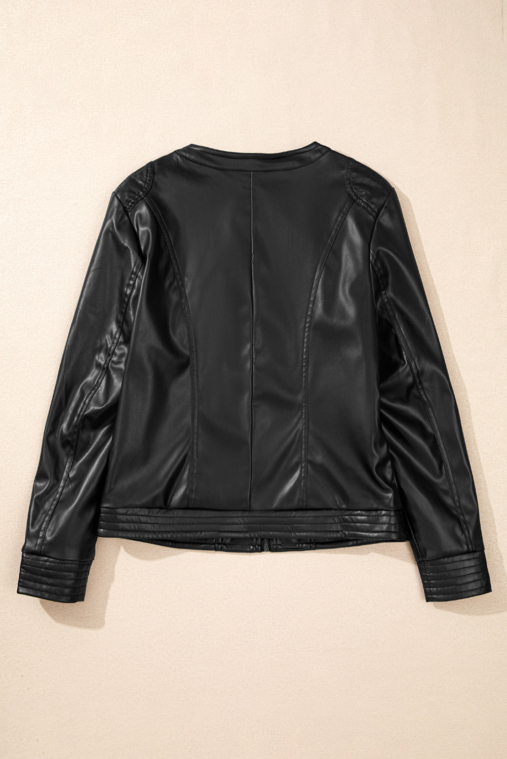 Solid Faux Leather Zipper Slim Fit Bomber Jacket