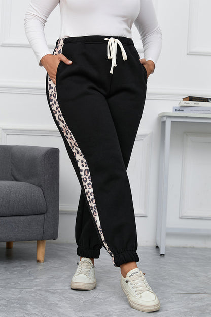 Plus Size Contrast Leopard Joggers