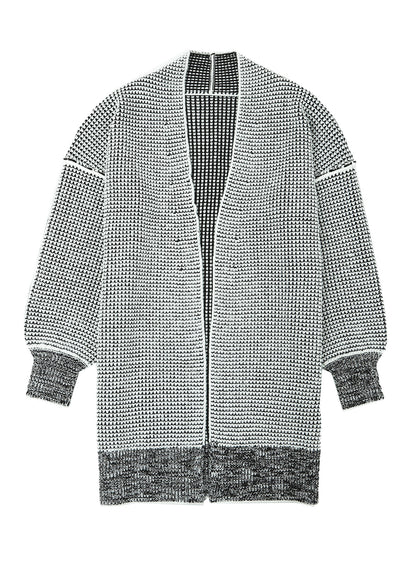 Plaid Knitted Open Front Cardigan